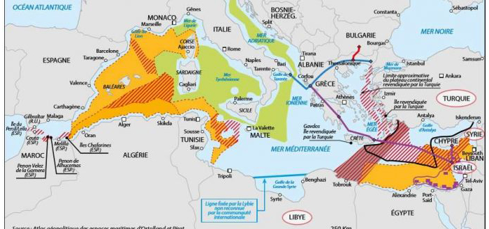 Χάρτης του γαλλικού Κέντρου Ναυτικών Στρατηγικών Μελετών αποτυπώνει τις τουρκικές διεκδικήσεις σε Αιγαίο και Μεσόγειο