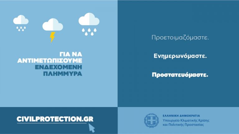 Ενημερωτικό spot με οδηγίες προστασίας για τα αντιπλημμυρικά φαινόμενα απο το του υπ. Κλιματικής Κρίσης και Πολιτικής Προστασίας (video)