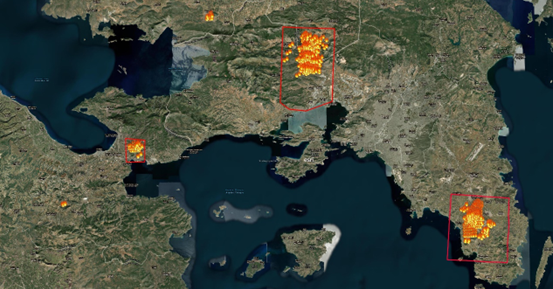 Ενεργοποιήθηκε η υπηρεσία Copernicus για τις πυρκαγιές σε Αττική, Βοιωτία και Κορινθία