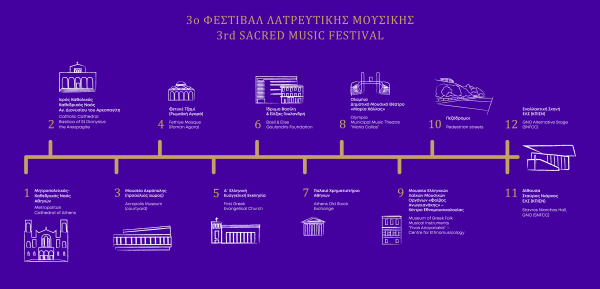 Πρόγραμμα 3ου Φεστιβάλ Λατρευτικής Μουσικής με απεικονίσεις των χώρων διεξαγωγής των εκδηλώσεων.