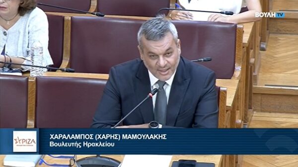 Χαράλαμπος Μαμουλάκης, βουλευτής Ηρακλείου, μιλάει για τη φορολογική πολιτική της ΝΔ.