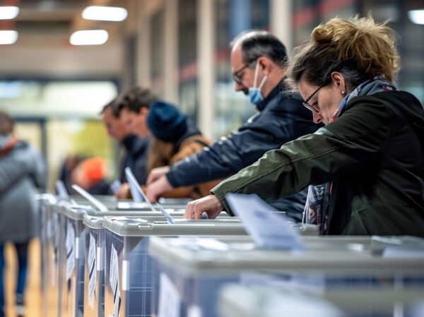 Πολίτες ρίχνουν ψηφοδέλτια στις κάλπες, εκφράζοντας την απογοήτευση τους στα κόμματα.