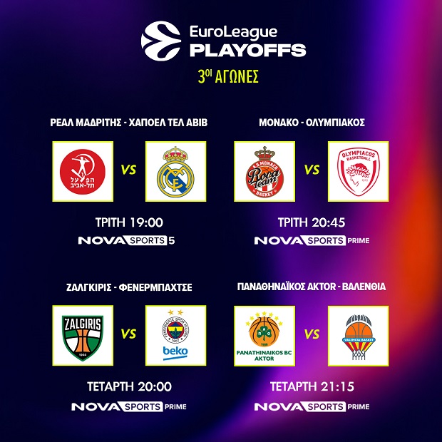 EuroLeague: Η πρόκριση στο Final Four της Αθήνας για τον Ολυμπιακό και τον Παναθηναϊκό AKTOR κρίνεται αυτή την εβδομάδα στο παρκέ του Novasports!