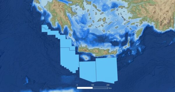 Χάρτης που απεικονίζει θαλάσσιες ζώνες στην περιοχή της Κρήτης και της Λιβύης, σχετικές με το τουρκολιβυκό μνημόνιο.